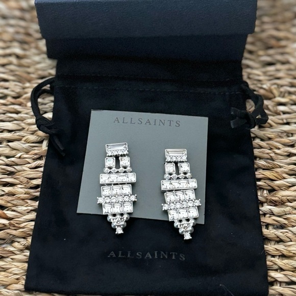 All Saints Jewelry - ALLSAINTS Rhodium,high quality,sparkling,Large statement crystal 2 inch earrings